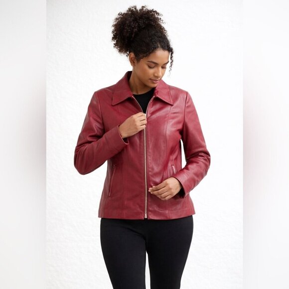 Boutique Of Leathers Jackets & Blazers - Boutique of Leathers Canada Burgundy Red Genuine Leather Zip Moto Jacket Small